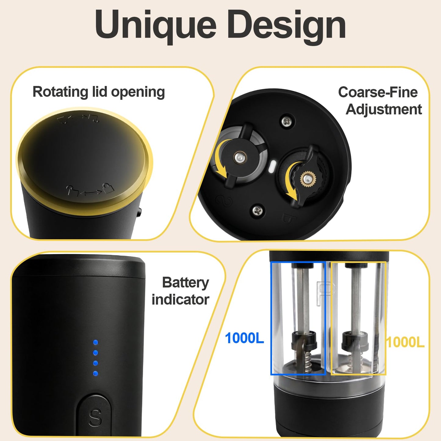 Agilive 2 in 1 Electric Salt and Pepper Grinder Set, Dual Ceramic Grinder Adjustable Coarseness, Kitchen gift, Automatic Salt and Pepper Mill Shakers with Battery Display(Black)