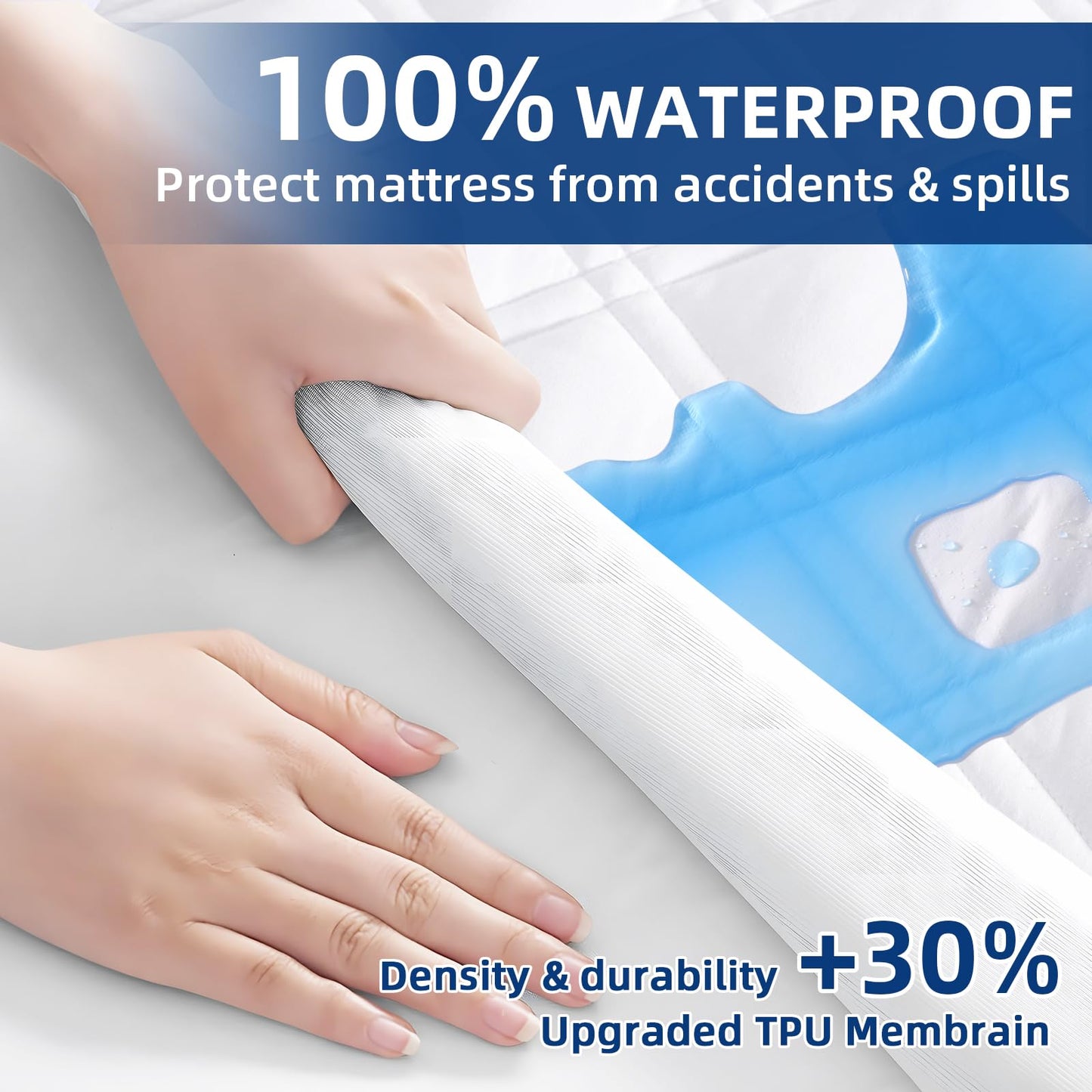 MEELUS Padded Twin Mattress Protector, Breathable Waterproof Mattress Pad Cover Fitted Deep Pocket 8"-21", Soft Noiseless Mattress Cover Washable Cooling for Home Dorm Bedroom, White