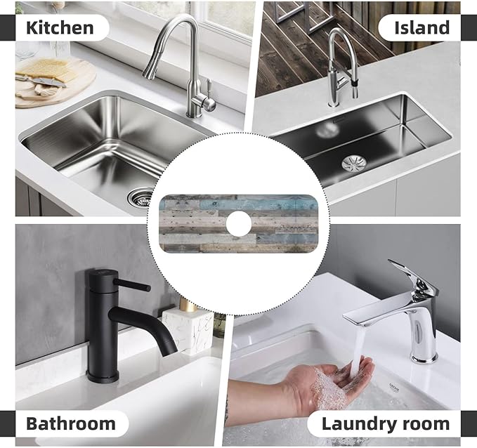 Vintage Rustic Farmhouse Blue Wood Kitchen Sink Splash Guard Faucet Mat 1 Pcs