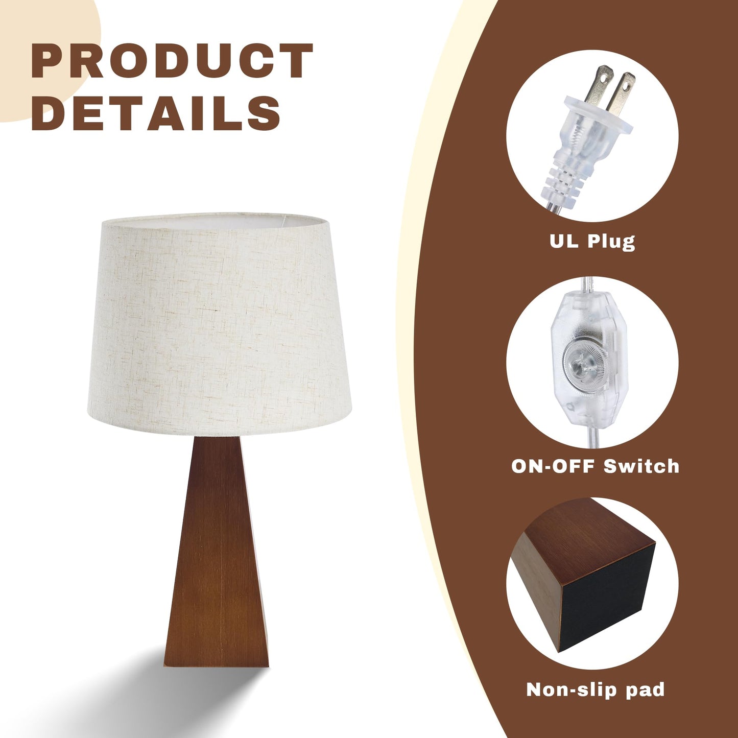 Booniture Table Lamp for Bedroom, Bamboo Bedside Lamps with Beige Linen Shade for Nightstand, Dimmable Desk Lamp for Dorm, Living Room, Office, Kids Room (Walnut)