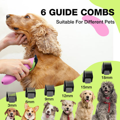 Petopia Dog Clippers for Grooming - Low Noise Electric Dog Trimmer Cordless Rechargeable Dog Hair Clippers, 3-Speed & LCD Dog Grooming Kit for Dogs Cats Pets (Pink)