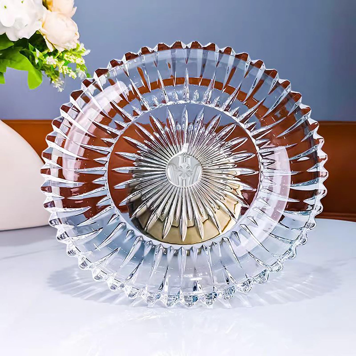 Rxcvkmw Glass Fruit Bowl or Decorative Bowl, used for Kitchen counter or living room center table decoration, Centerpiece Bowl,Glass tray (14.1in)