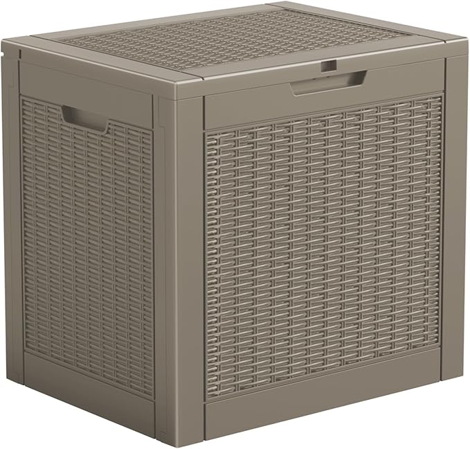 DRATO 34 Gallon Deck Boxes Resin Outdoor Storage Box UV Resistant Outside Deck Box with Lockable Lid for Patio Furniture（Grey，34 Gallon）