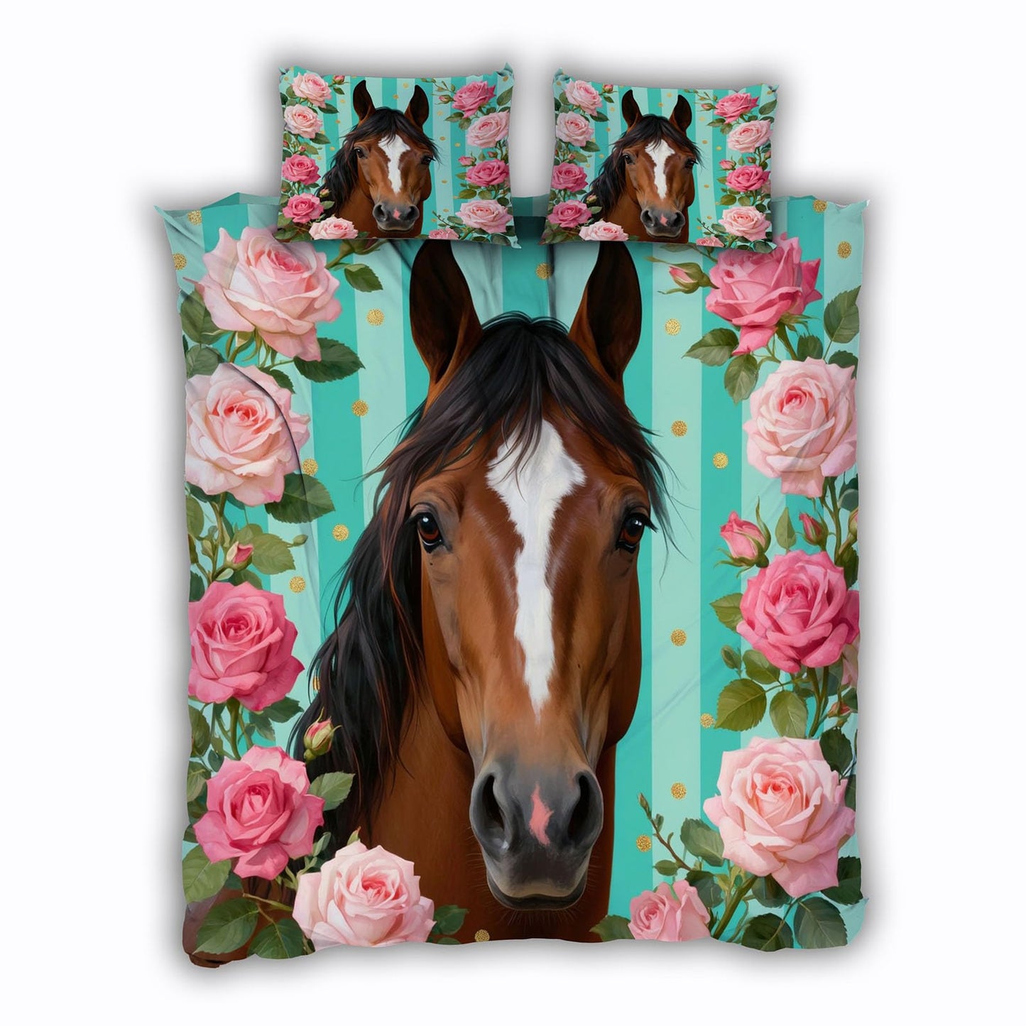 3D Horse Duvet Cover King Size 104x90in Soft Breathable Microfiber Flower Bedding Set Zipper Closure Reversible Comforter Cover 3 Pieces with 2 Pillow Shams (WJT 23-8)