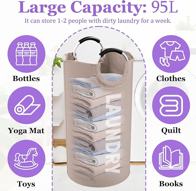 95L Folding Laundry Basket for Singles, Large Laundry Hamper