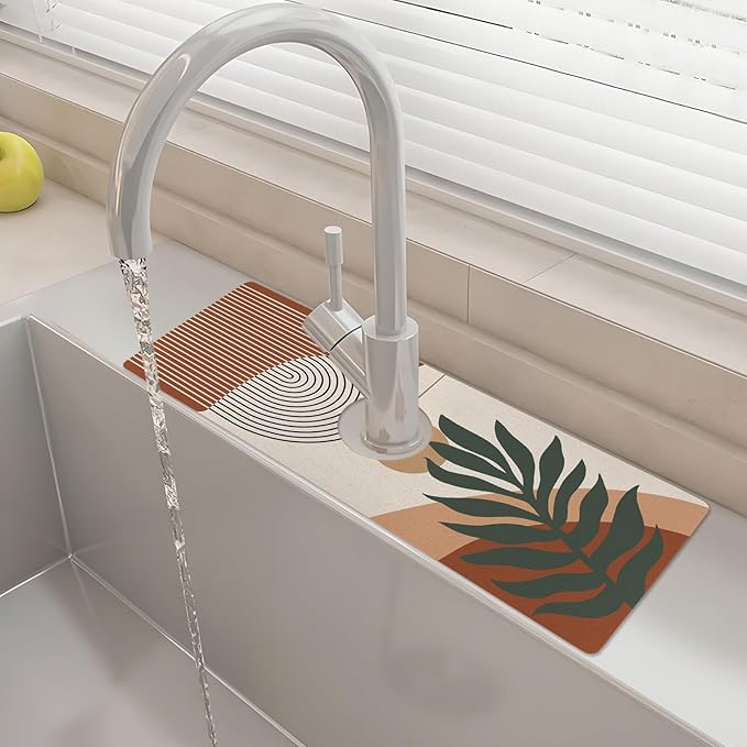 15" X 5.5" Kitchen Sink Splash Guard Faucet Mat Boho Super Absorbent Fast