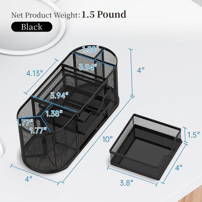 SUPEASY Mesh Desk Organizer, Desk Organizers and Accessories, Pen Holder with Drawers, Pencil Holder for Desk with 2 Drawer for Office Supplies, Black