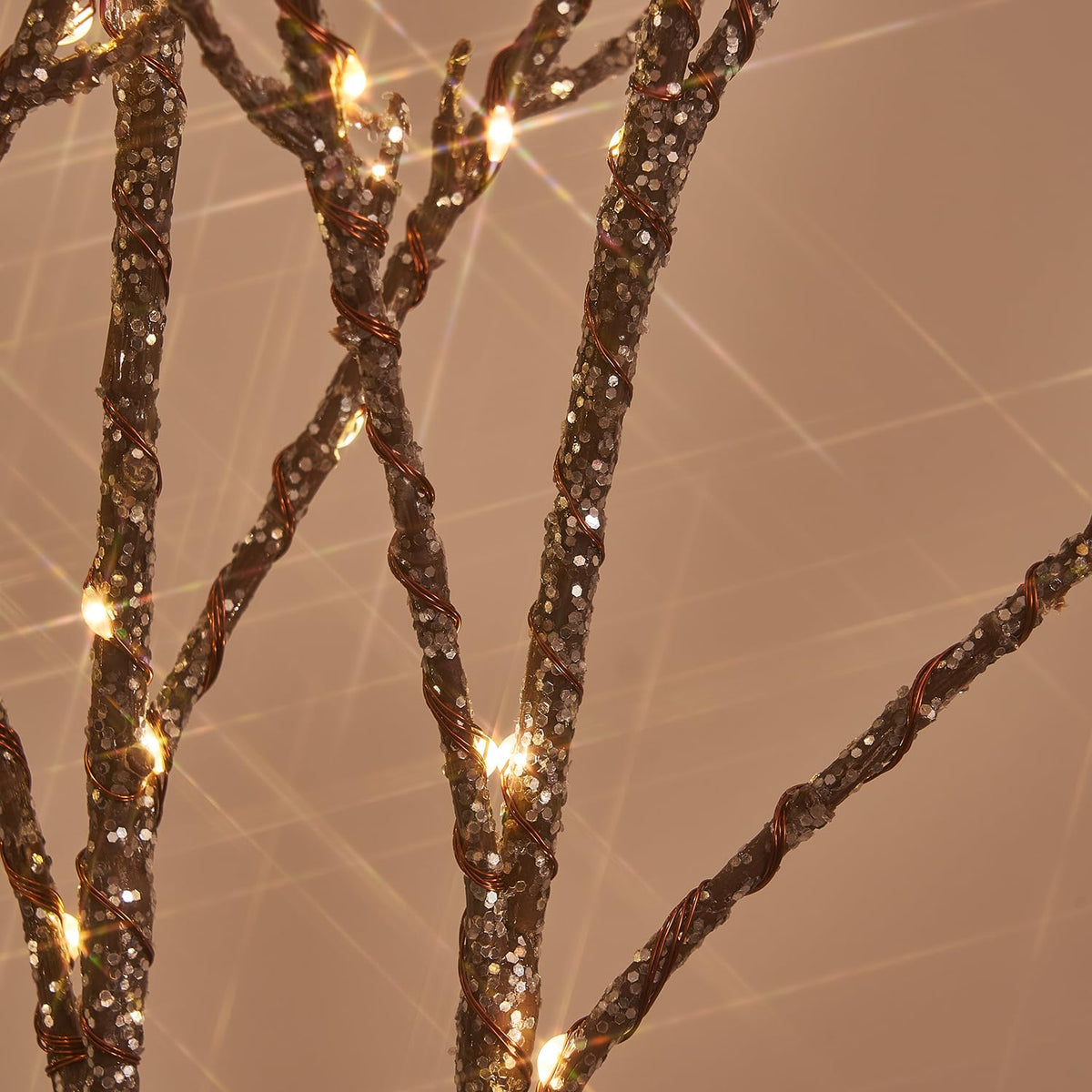 LITBLOOM Lighted Willow Branches Silver Glittered 32IN 120 LED with Timer Battery Operated and USB Plug in, Tree Branch with Fairy Lights for Home Room Christmas Decoration