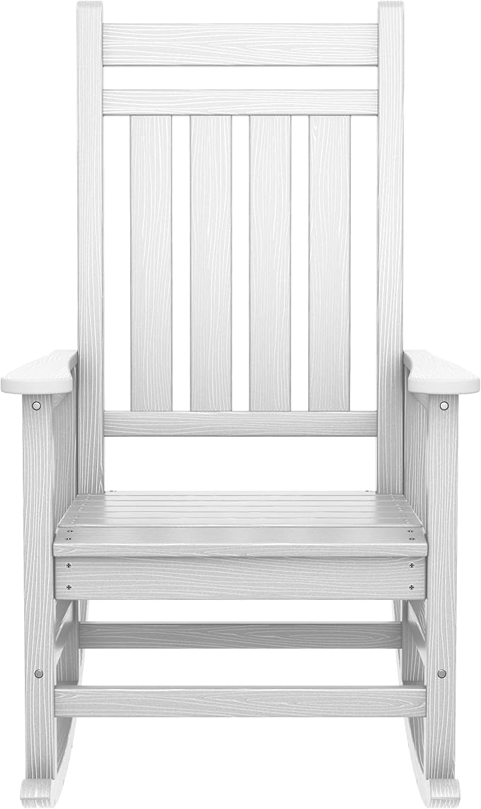SERWALL Oversized Rocking Chair, Outdoor Rocking Chair for Adults, All Weather Resistant Porch Rocker for Lawn Garden, White