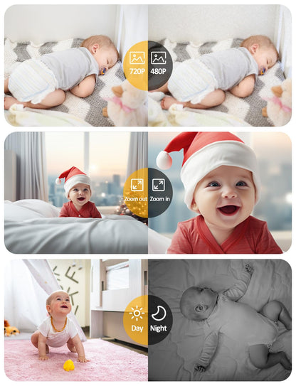 BURNNOVE Baby Monitor with Camera and Night Vision 720P IPS Video Baby Monitor with Camera 2000mAh 2.8'' VOX Mode Safe No Wi-Fi Digital Zoom 2-Way Audio Temperature Sensor Feeding Alarm for Parents