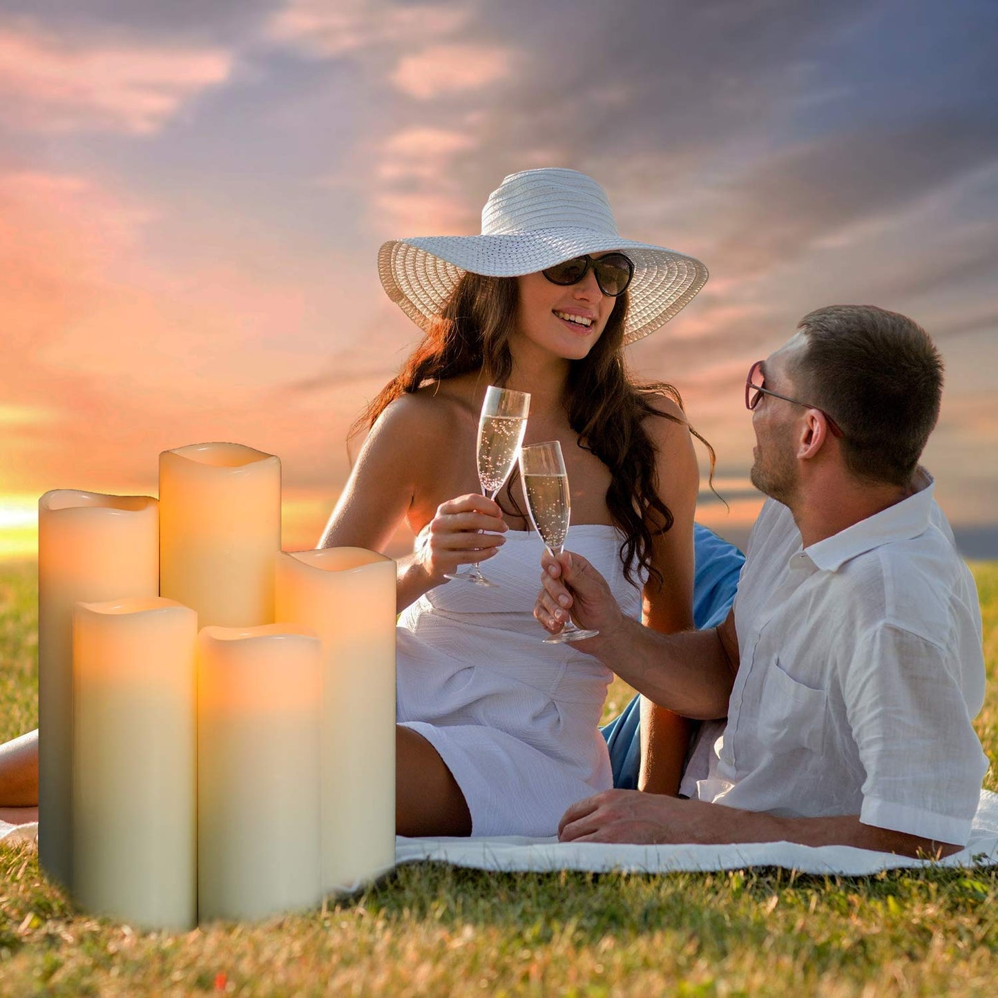 Flameless Candles LED Candles Battery Candle Set of 9(1 - H 22cm, 1 - H20cm, 1 - H18cm, 2-H16cm, 2-H14cm, 2-H13cm) Ivory True Wax Candle with Remote Timer