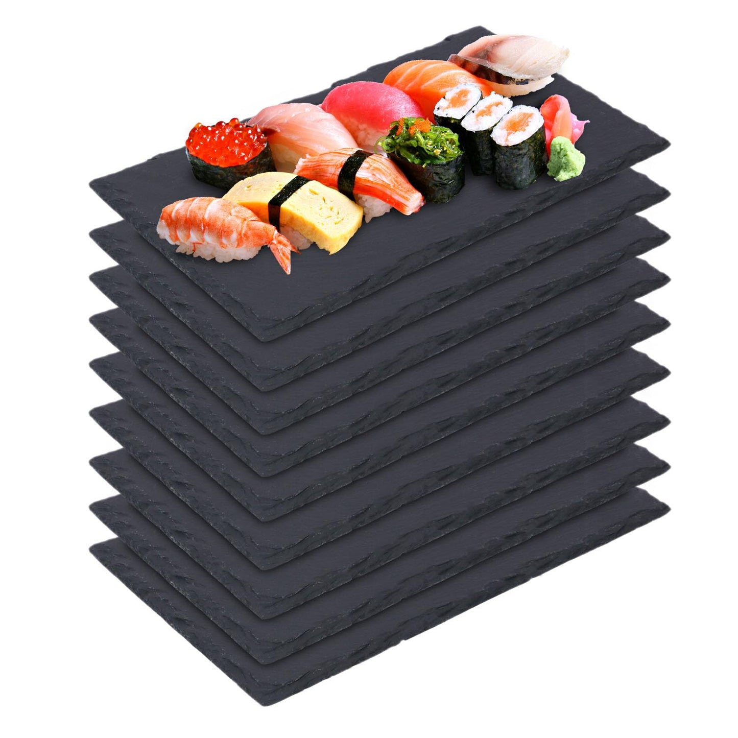 IHDYPPEW 9 Pack 10 x 6 Inch Slate Cheese Boards, Black Rectangle Slate Charcuterie Boards, Natural Charcuterie Stone Plates for Parties, Gifts, and Special Events, Cheese, Sushi, Food.
