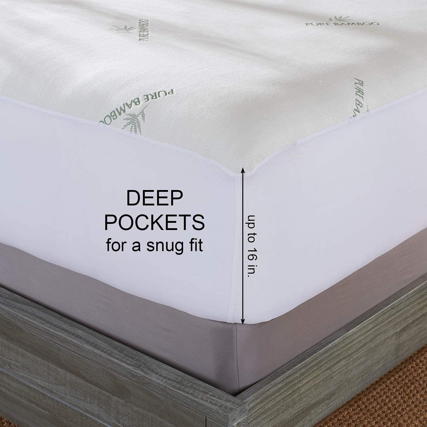 Queen Mattress Protector by PURE BAMBOO, Waterproof - Viscose Derived from Bamboo, Breathable, Noiseless Mattress Cover Protects Against Moisture, Spills, Stains (Queen)