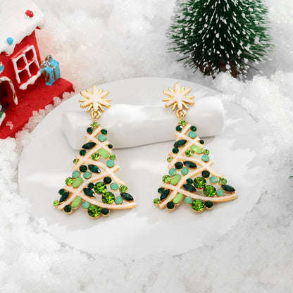 ENSKEFEN Christmas Tree Earrings for Women Snow Green Crystal Xmas Tree Earrings Dazzling Christmas Dangle Earring