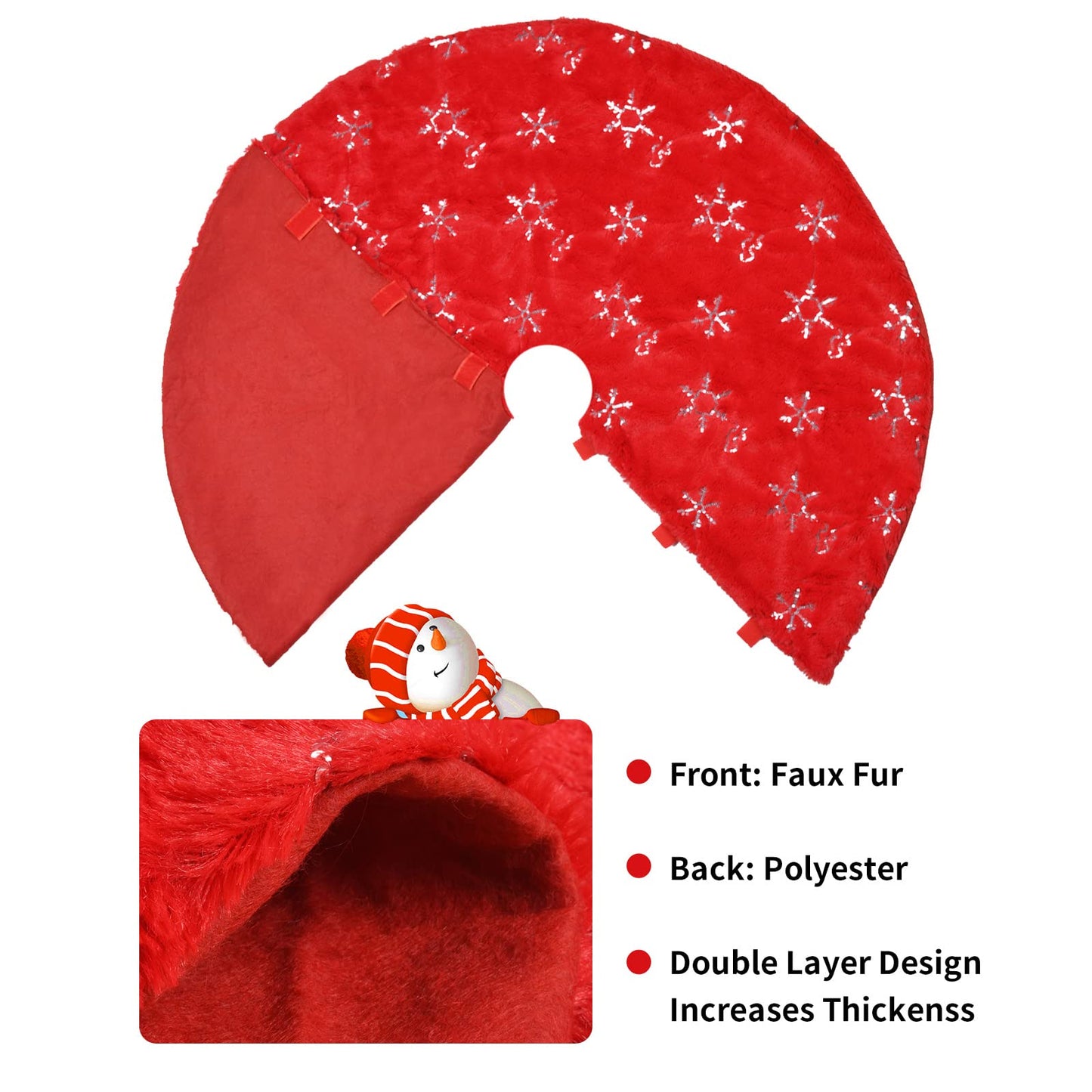 Christmas Tree Skirt - 36 Inches Large Red Tree Skirt with High - End Soft Faux Fur Tree Skirt for Christmas Decorations Indoor Outdoor - Red