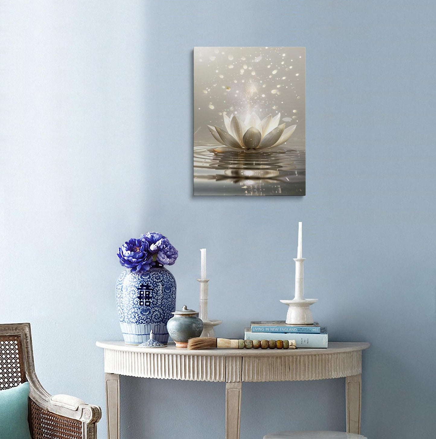 Framed Canvas Wall Art Zen Lotus Flower Spiritual Floral Painting Prints Posters Wall Decor Artwork for Spa Bathroom Bedroom Living Room Office Meditation Room Yoga Studio 12x16 Inches