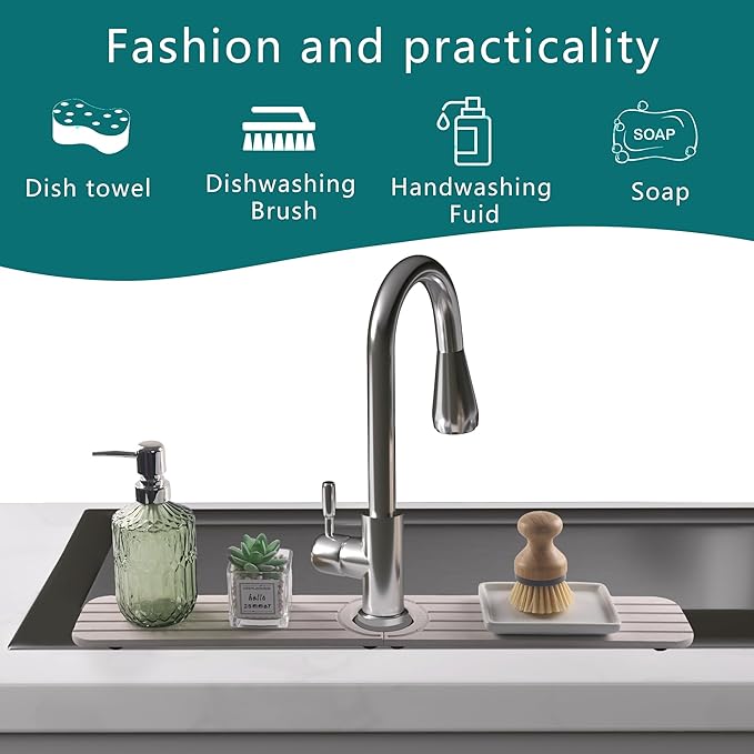 Drying Stone Faucet Mat for Kitchen Sink, Diatomite Faucet Handle Drip Catcher
