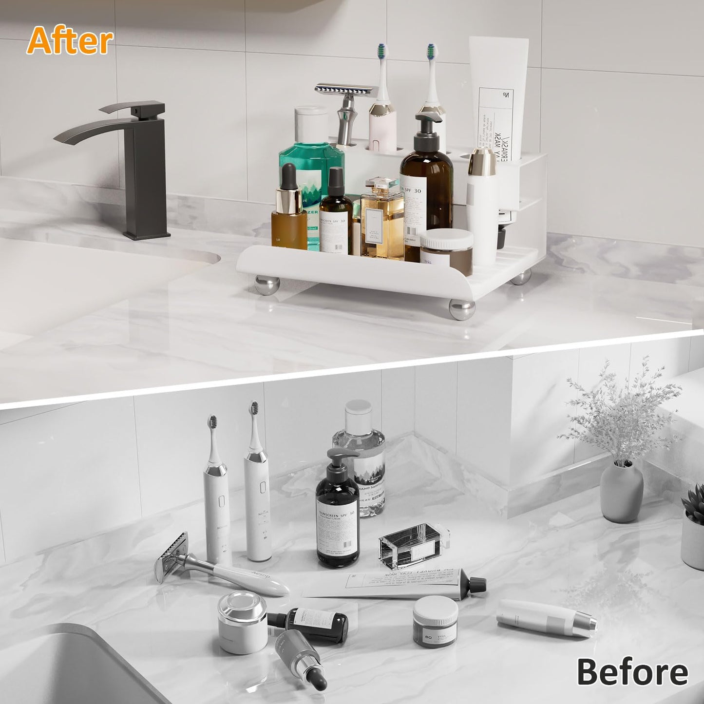 YOOLENS Quick Dry Electric Toothbrush Holder 4 Slots Metal Bathroom Counter Organizer for Toothpaste Razor Mouthwash, White