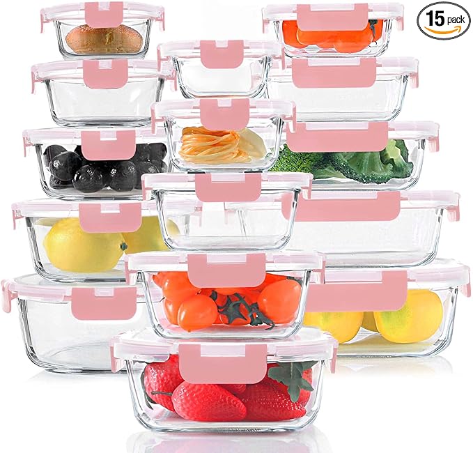 KOMUEE 30 Pieces Glass Food Storage Containers Set, Meal Prep Containers Set
