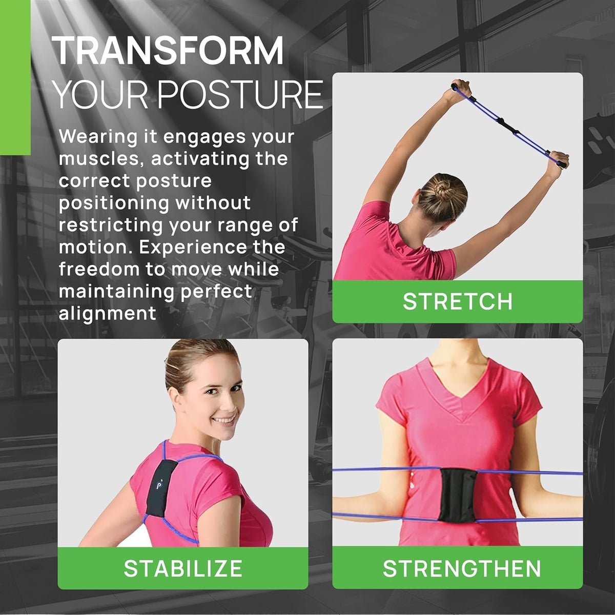 PRIMEKINETIX PostureMedic Dynamic Posture Brace for Neck and Back Support -For Enhanced Shoulder Alignment, Posture Improvement & Stretching- M(Green)