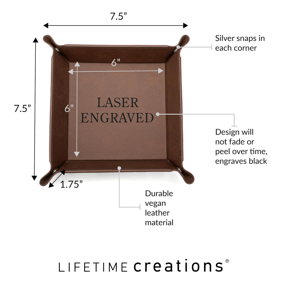 Lifetime Creations Monogrammed Valet Tray for Men (Brown) - Personalized Vegan Leather Catch All, Nightstand Desktop Desk Organizer for Coins, Keys, Watch
