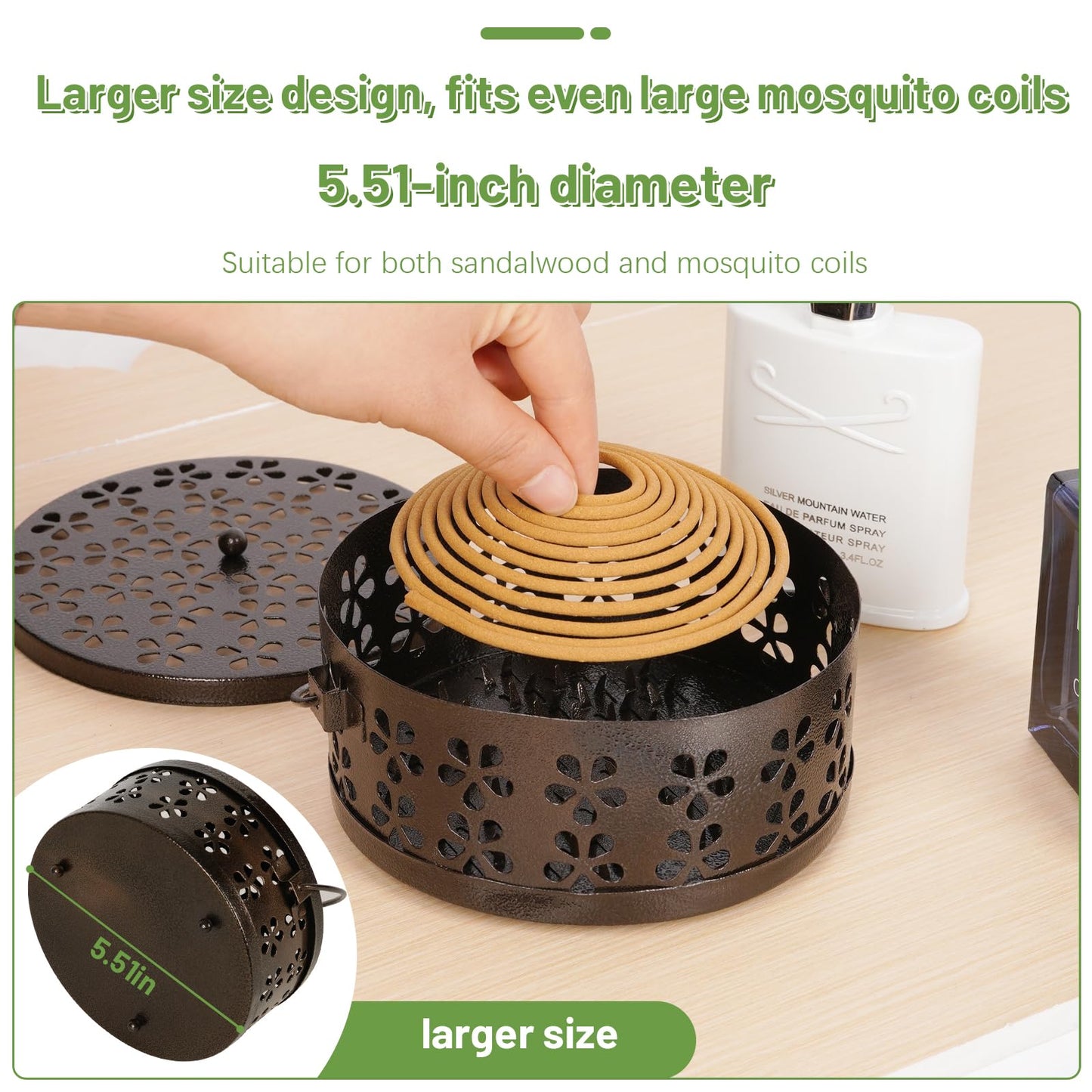 Whiidoom Portable Iron Mosquito Coil Holder with Handle Round Heat-Resistant Incense Holder (Bronze)