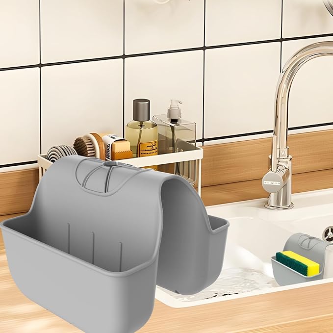 Sponge Holder for Kitchen Sink, Silicone Sink Saddle Caddy Organizer Rack