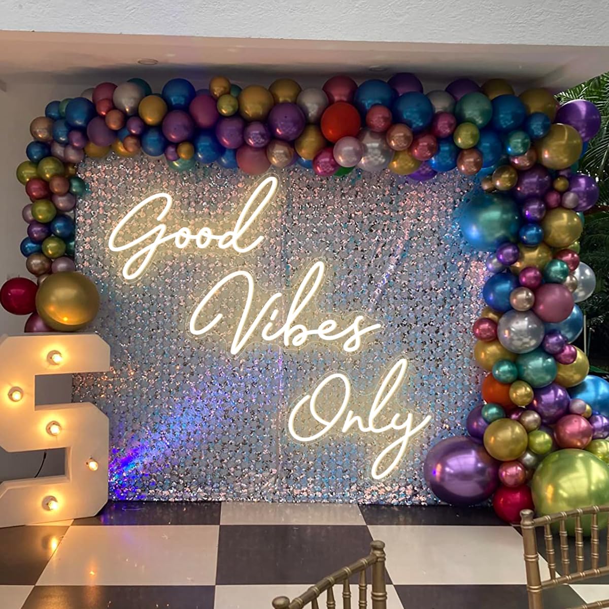 Voncitedn Super Large Good Vibes Only Neon Signs, Dimmable Good Vibes Only Neon Light Signs with ON/OFF Switch, LED Light Up Signs for Home Gym Decor Hair Background Bar Rooms Engagement Birthday Party, Warm White