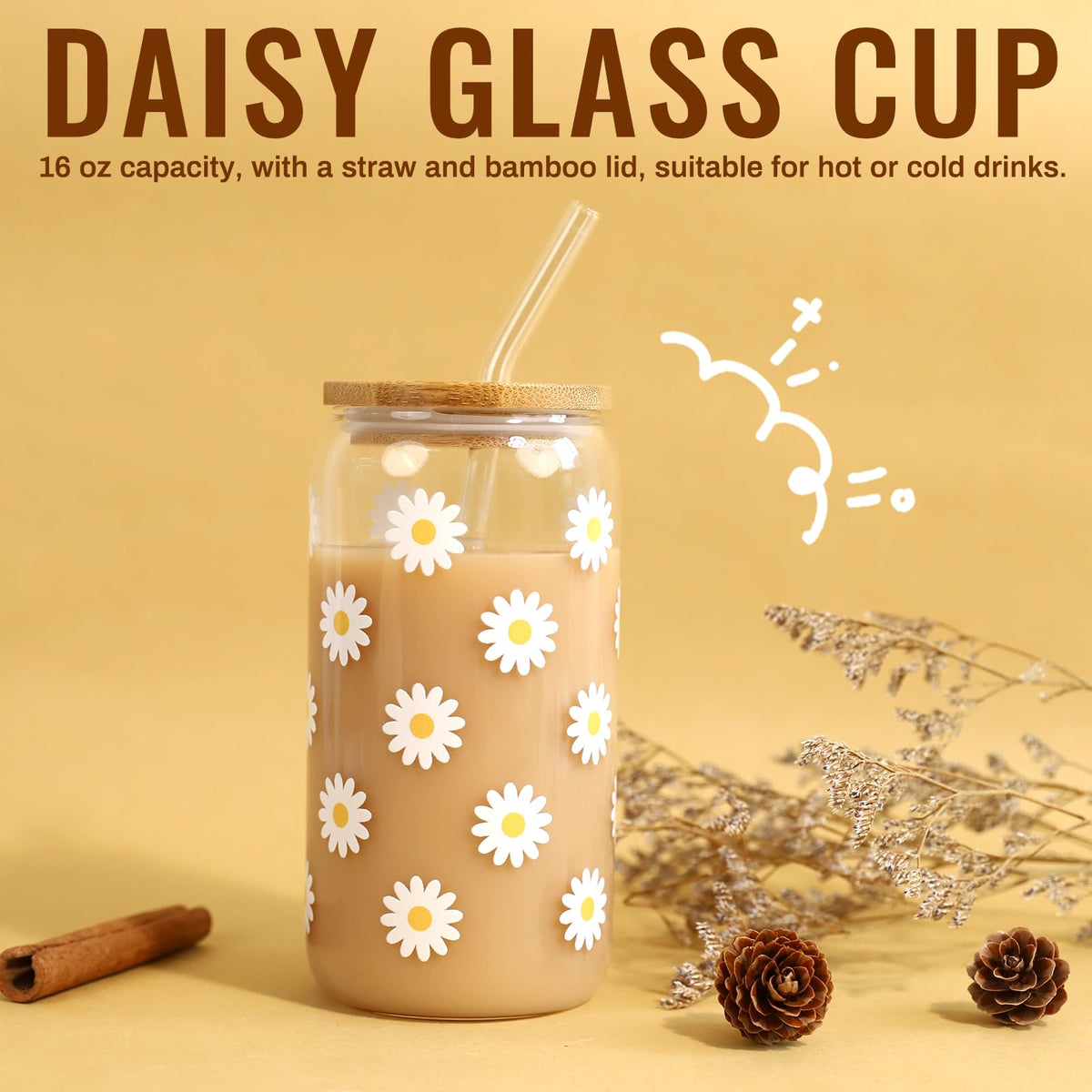 Birthday Gifts for Women, Unique Happy Birthday Gift Baskets for Teen Girls, Women, Her, Best Friend, Daughter, Sister, Self Care Package Cute Daisy Aesthetic Glass Cups Gift Box 9pcs Set