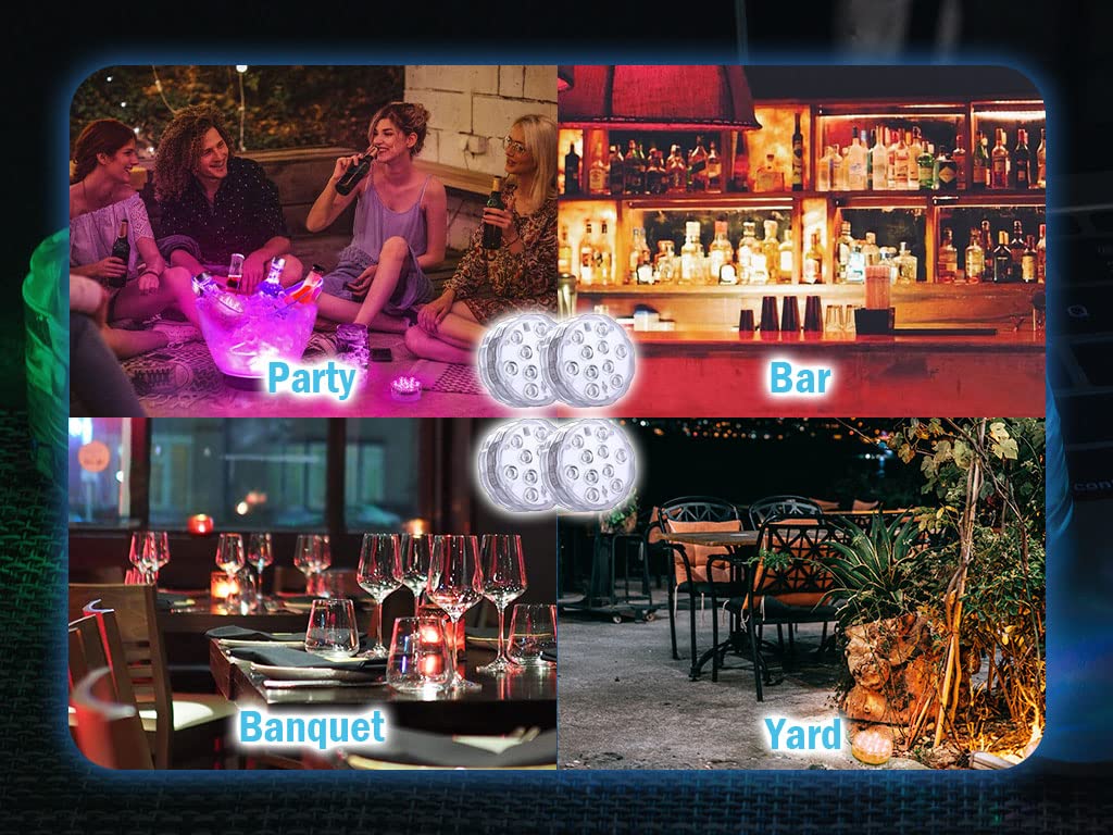 Hitopin 4 Pieces Submersible LED Lights, Waterproof Underwater Submersible Led Lights, with Remote Control, Waterproof Underwater Lights, Pond Lights, for Decorate Party, Wedding, Halloween, Christmas