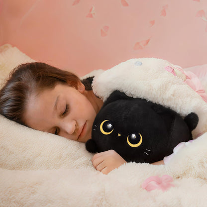 Mewaii 8'' Soft Black Cat Plush Pillow – Adorable Cuddle Plush Toy, Squishy Stuffed Animal for Kids, Adults, and Plushie Lovers, Perfect for Hugging and Relaxing