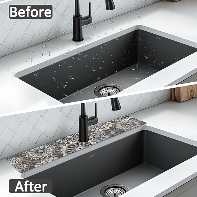 24" X 5.5" Kitchen Sink Splash Guard Faucet Mat Mandala Super Absorbent Fast