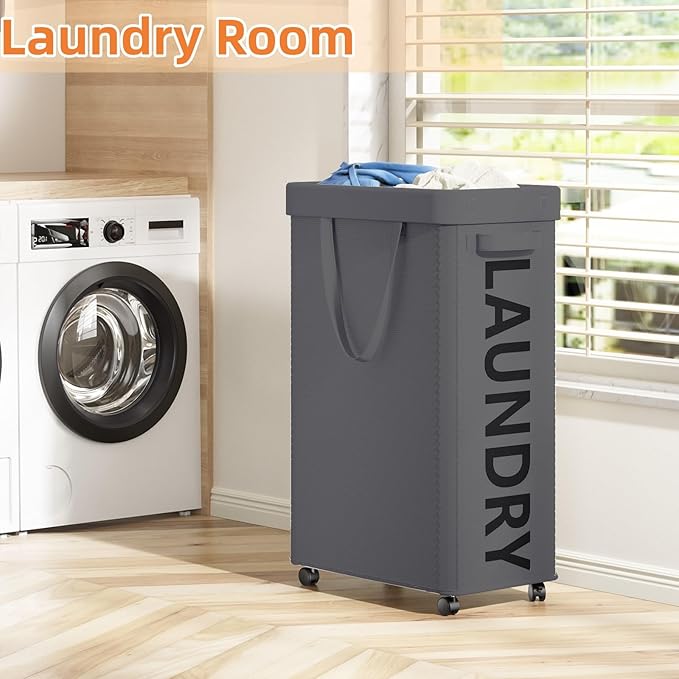 Laundry Basket with Wheels, 90L Rolling Laundry Hamper with Wheels, Large