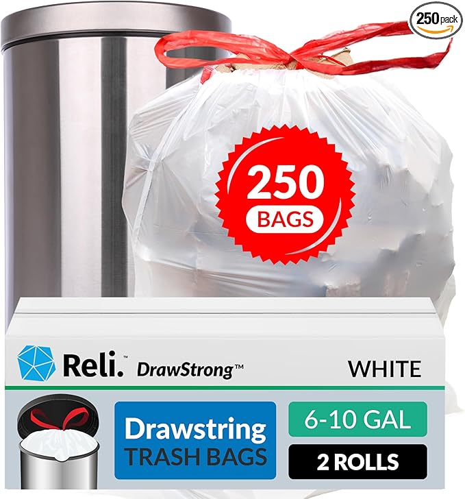 6-10 Gallon Trash Bags Drawstring | 250 Count | 22"x23" | 6, 10 Gallon
