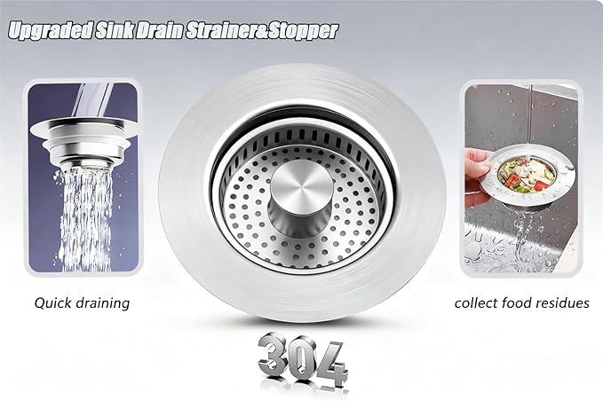 2Count 3-in-1 Kitchen Sink Drain Strainer & Stopper