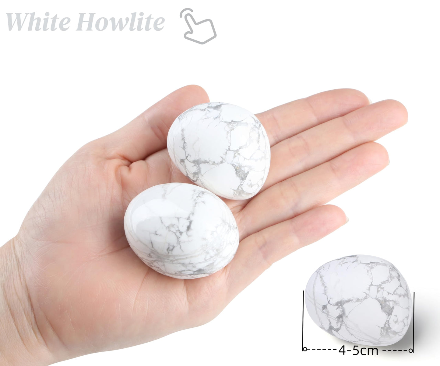 QINJIEJIE 2PCS 1.6-2.0" White Howlite Healing Crystals Tumbled Stones Polished Rocks Large Worry Stones Gemstones Rocks for Energy Witchcraft Meditation DIY Decoration Gifts for Women Men