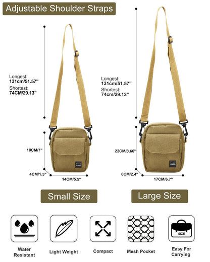 Unisex Khaki Large Crossbody Bag & Mini Messenger Satchel - Cell Phone Purse, Neck Pouch Wallet & Passport Holder