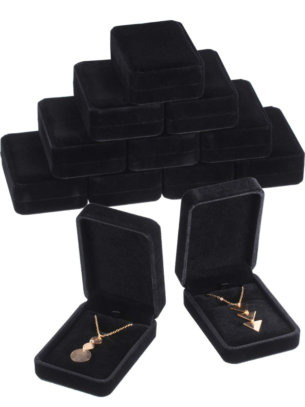 Hicarer 12 Pieces Velvet Necklace Pendant Gift Box Black Jewelry Necklace Pendant Storage Display Case for Proposal Engagement Wedding Birthday