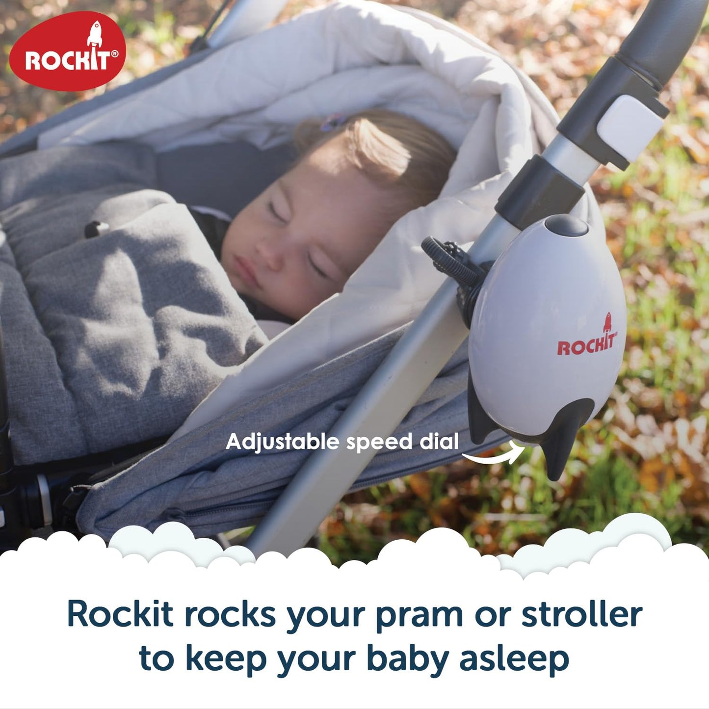 Rockit Rocker Rechargeable - Baby Sleep Aid Gently Rocks Any Stroller or Buggy, Adjustable Speed with 60 Minute Timer - Buggy Rocker - Fits All Pushchairs & Prams to Create a Baby Bouncer