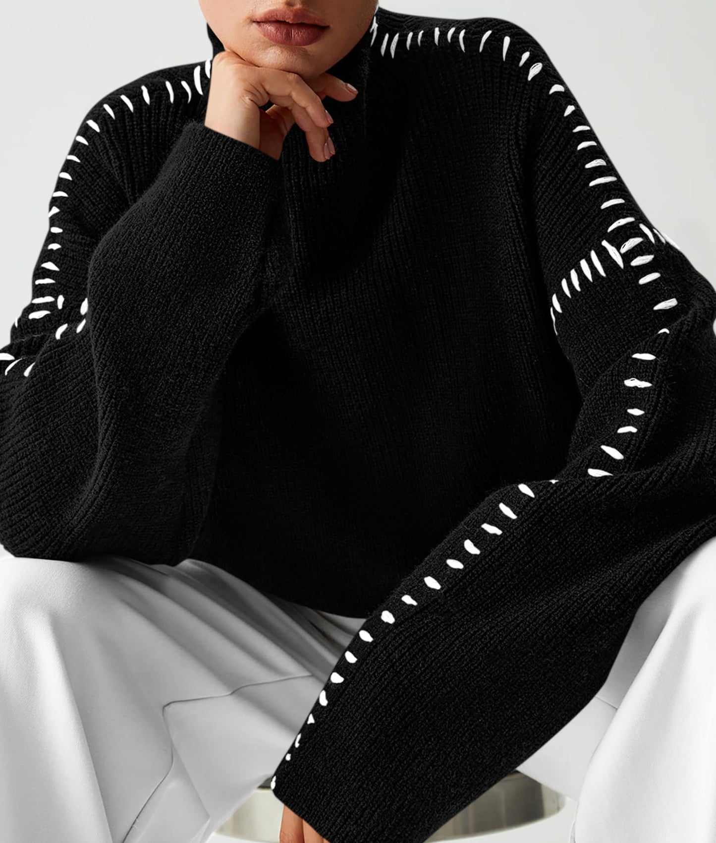 PRETTYGARDEN Women's Chunky Knit Sweaters 2025 Fall Long Sleeve Mock Neck Oversized Pullover Tops Winter Fashion Clothes (Black,Medium)