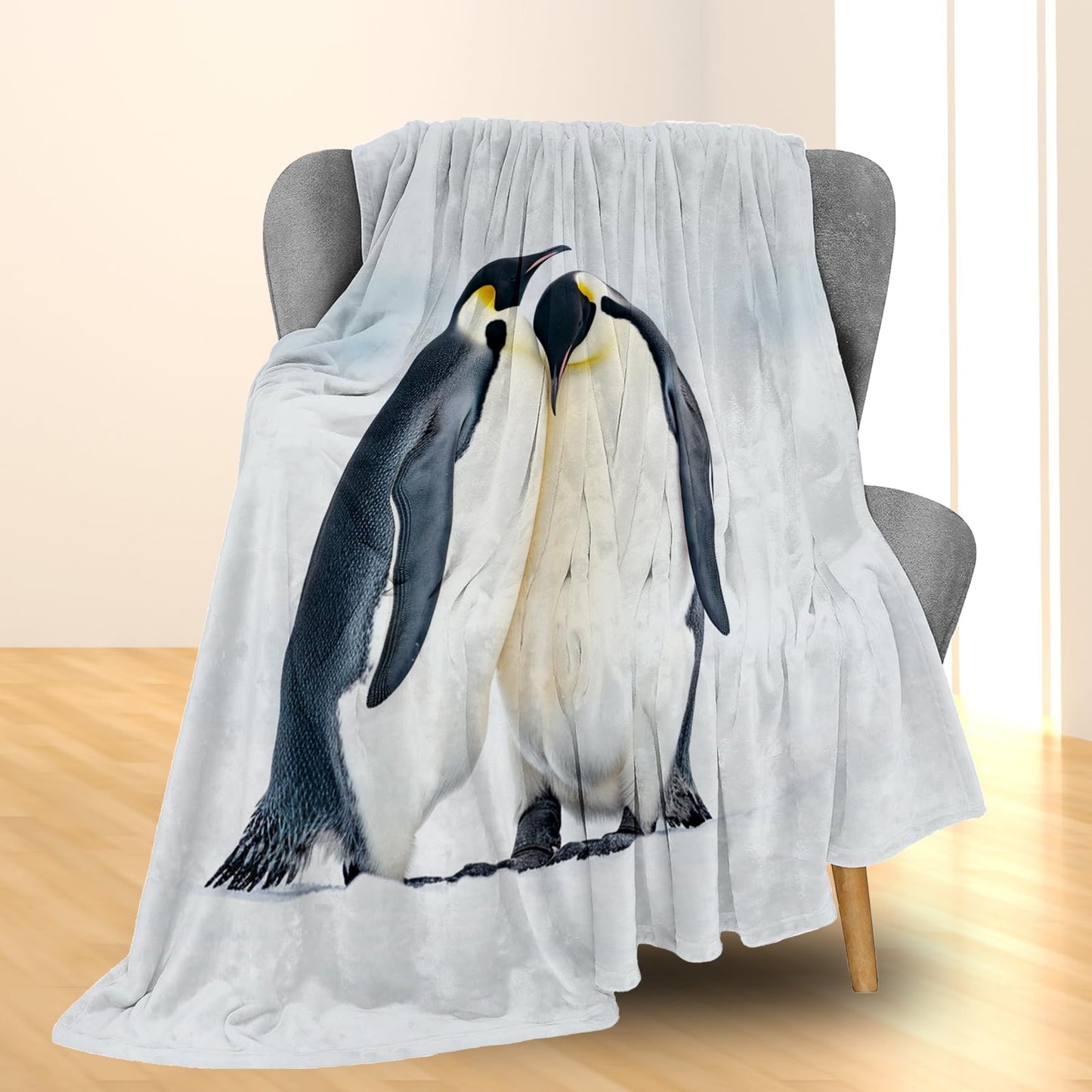 Ti Caldi Charm Penguin Flannel Throw Blanket Ultra Soft, Cozy & Lightweight, Perfect for Couch, Bed & Travel Fuzzy, Fluffy Decor for Home & Outdoor Use, Comfy Winter Companion 60"x50"