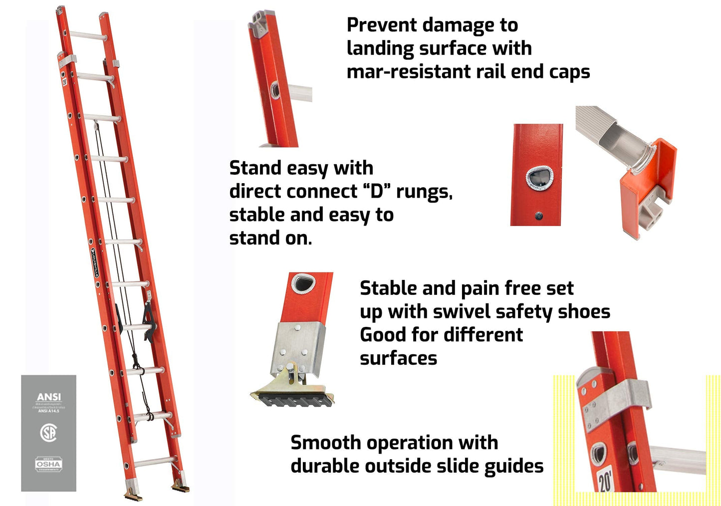 Louisville Ladder 24-Foot Fiberglass Extension Ladder, 300-Pound Capacity, L-3022-24PT, Red & FE3216 Fiberglass Extension Ladder 300-Pound Capacity, 16-Foot, Type IA, Orange
