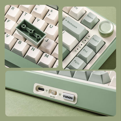 YUNZII B75 PRO Wireless Mechanical Keyboard,75% Gaming Keyboard Gasket Hot Swap Custom Keyboard with Knob,Pre-lubed Switches RGB,Bluetooth/Type-C/2.4G (Matcha Green, Milk Switch)