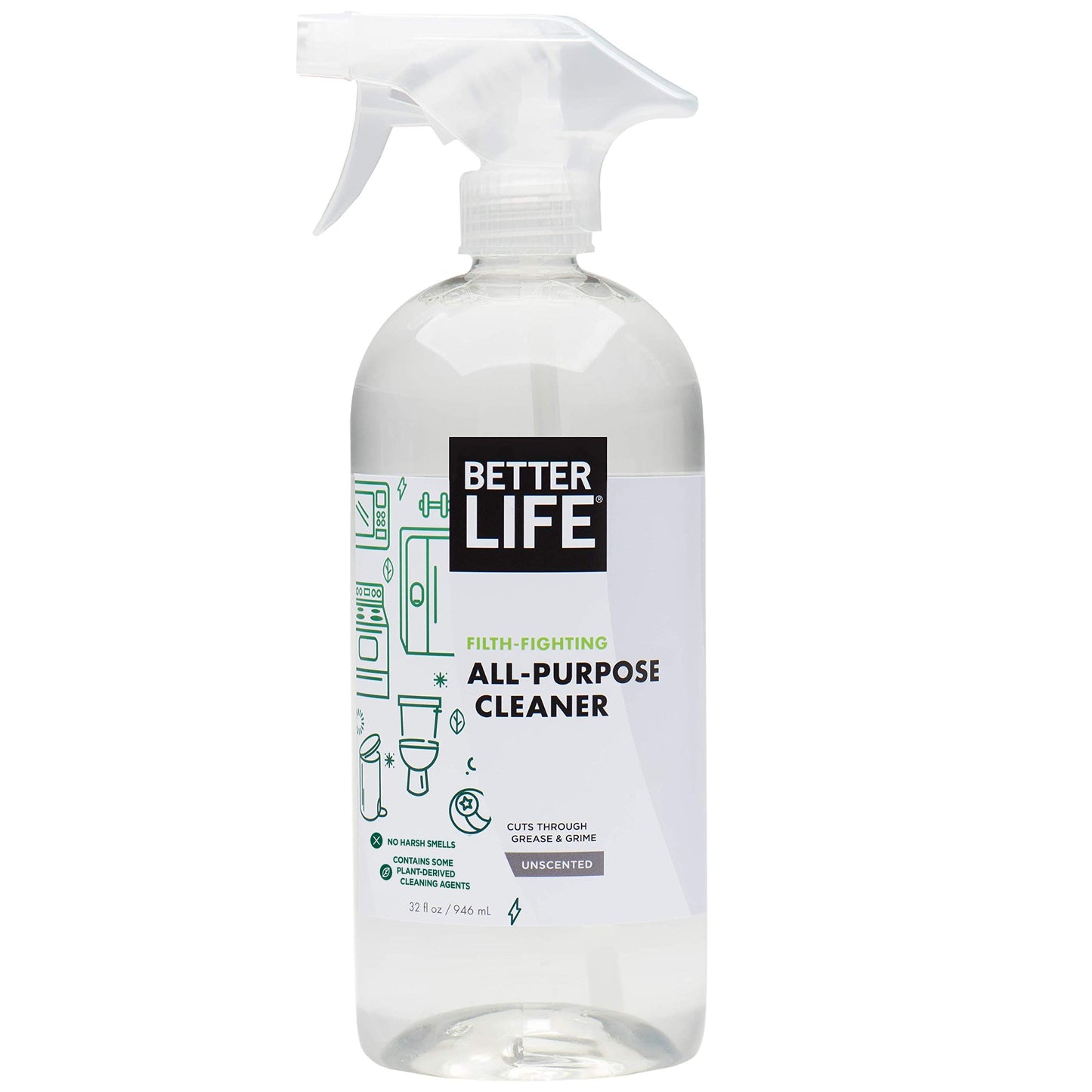 Better Life All Purpose Cleaner - Multipurpose Home and Kitchen Cleaning Spray for Glass, Countertops, Appliances, Upholstery & More - Multi-surface Spray Cleaner - 32oz (Pack of 2) Unscented