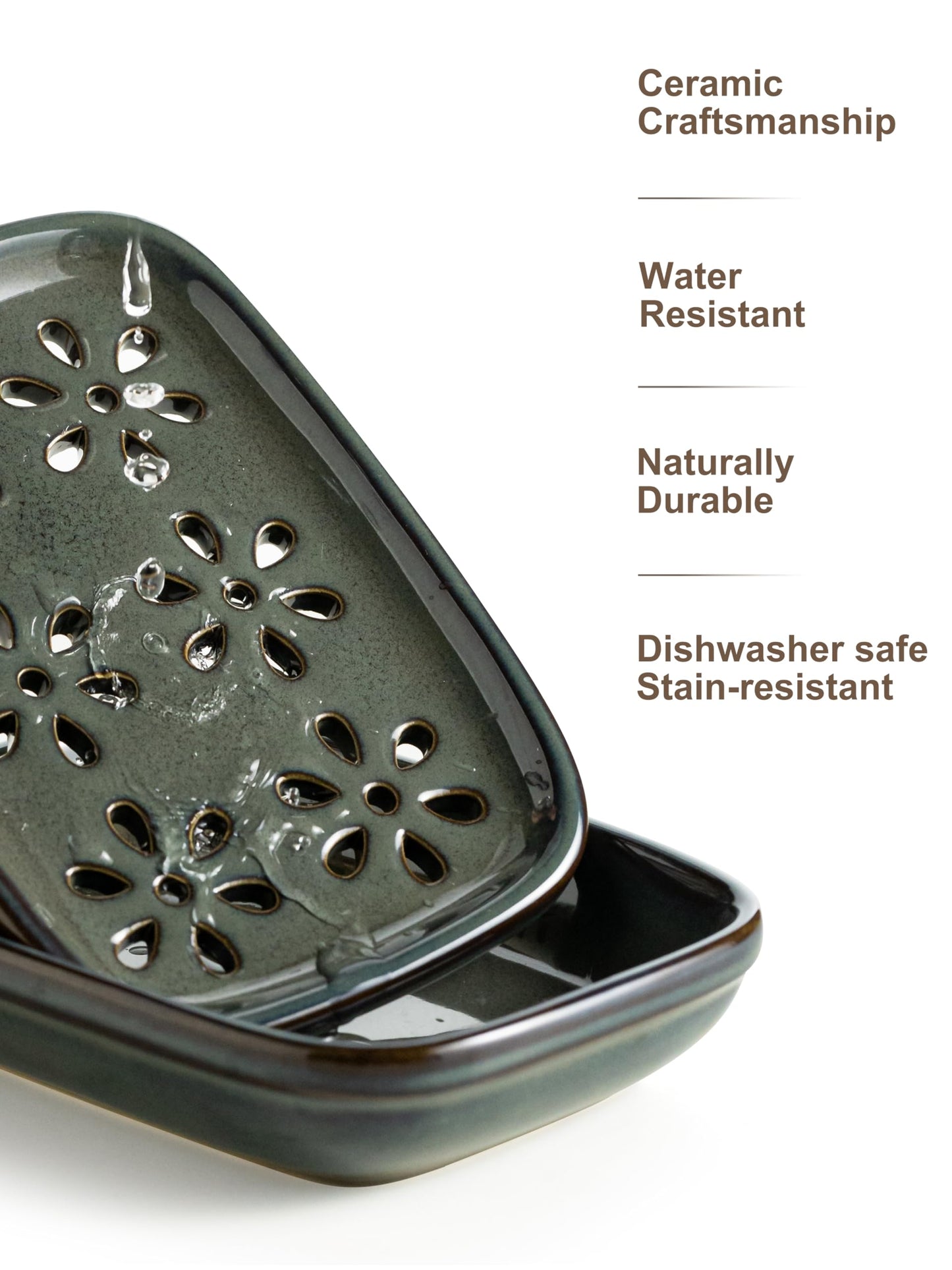 Miamolo Ceramic Soap Dish for Shower, Bar Soap Holder with 2 Layer Draining Soap Tray for Bathroom Sink Tub and Kitchen, Water Collection Tray Mess-Free Soap Dishes Container Saver, Gray Blue