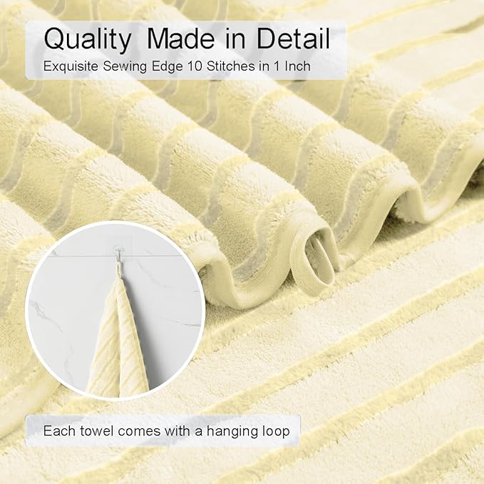 4 Pcs Light Yellow Cabana Stripe Large Bath Towels 35"x70" Oversized Bath Sheet