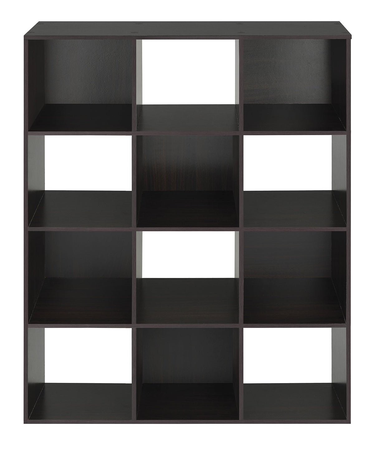 Whitmor 12 Cube Storage Organizer, 4 Tier Stackable Mdf Wood Bookcase, Open Storage Display Bookshelf, Storage Cabinet for Living Room, Bedroom, Home, Office, 35.1"L x 11.7"W x 47.5"H, Espresso