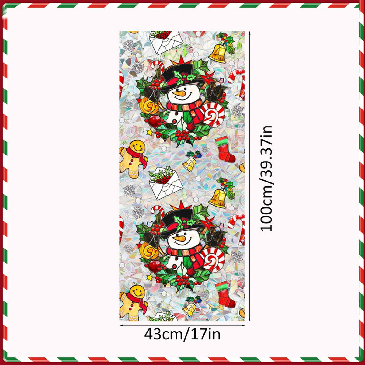 Christmas Window Film Decorative Snowman Gingerbread Man Xmas Red Berry Designs Stained Static Glass Window Clings Stickers for Home Office Living Room Bedroom Glass Windows Door Decor 17x 39.3 Inch