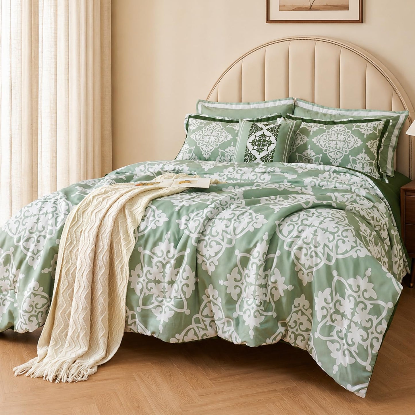 Fluffy Microfiber Comforter Set Queen / King – Soft Lightweight All Season Bedding, Plush Cozy Bedspread with Decorative Pillow Shams, Modern Home Bedroom Design (Queen (90x90), Green Checkered)