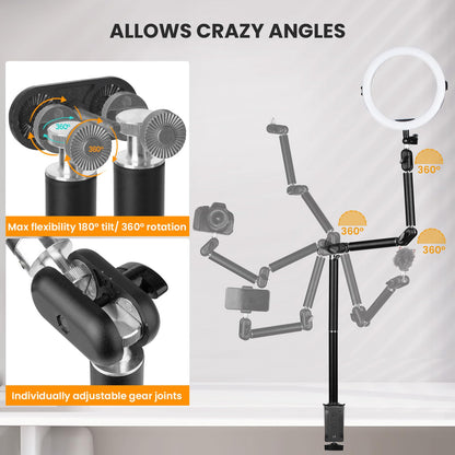 TARION Desk Camera Mount Stand Heavy Duty Articulated Camera Arm Articulating Table Mount Camera Stand Adjustable Flexible Gear Joints TKA01-L